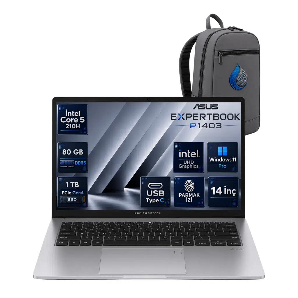 Asus Expertbook P1 P1403CVA Intel® Core™ 5 210H 80 GB DDR5 1 TB SSD 14'' FHD (1920 x 1080) 300NITS Windows 11 Pro Taşınabilir Bilgisayar C516512G0DRNP30+ÇANTA