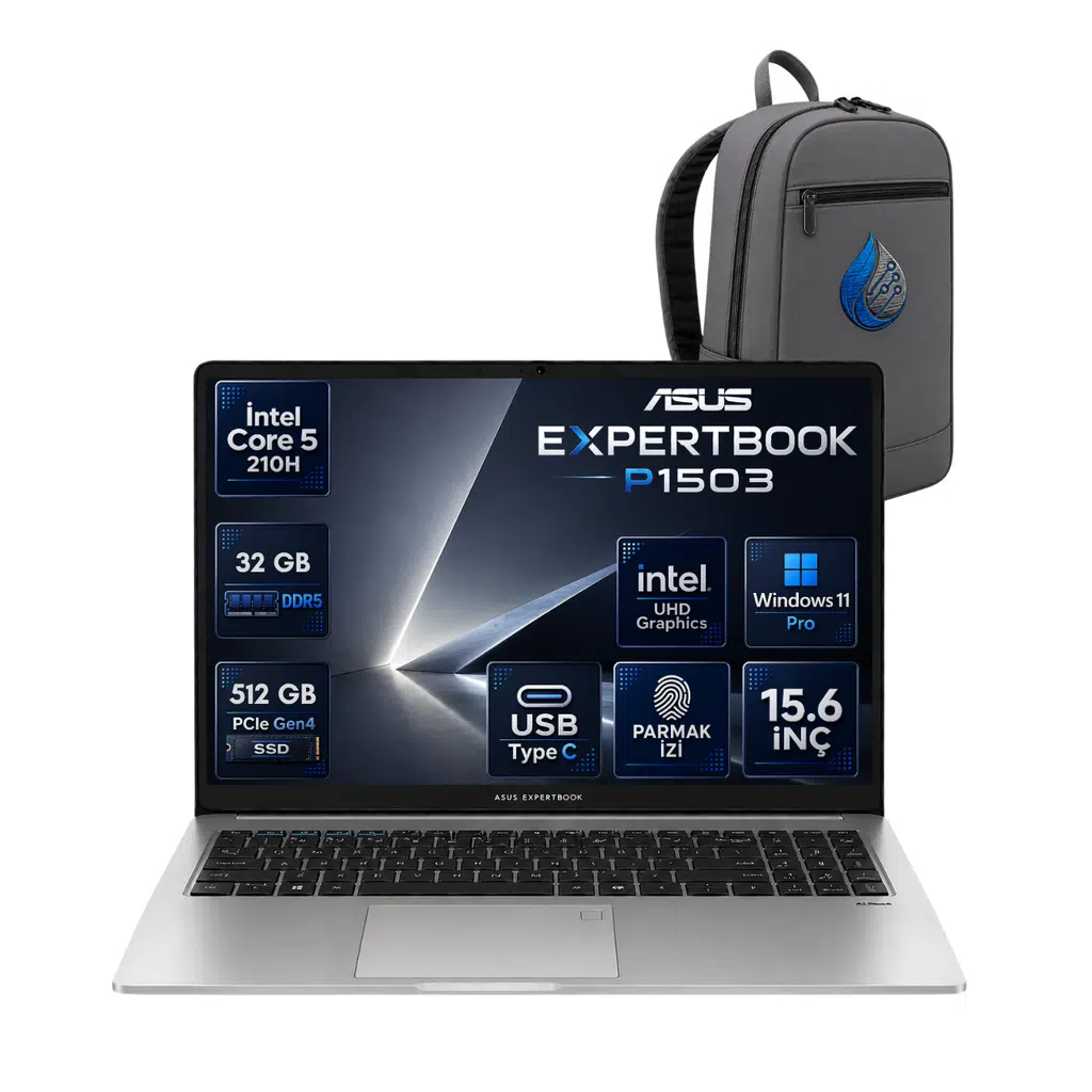 Asus Expertbook P1 P1503CVA Intel® Core™ 5 210H 32 GB DDR5 512 GB SSD 15.6'' FHD (1920 x 1080) 300NITS Windows 11 Pro Taşınabilir Bilgisayar P1503CVA-C516512G0DRNP13+ÇANTA