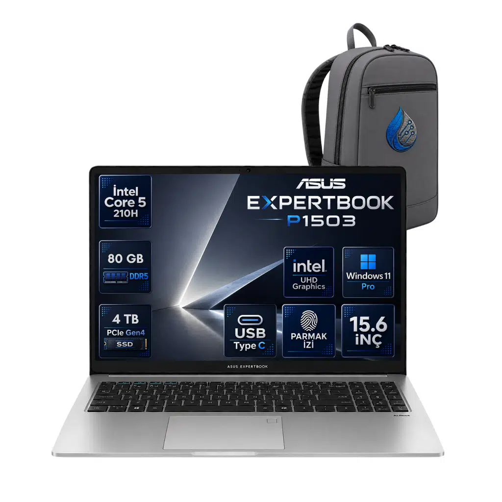 Asus Expertbook P1 P1503CVA Intel® Core™ 5 210H 80 GB DDR5 RAM 4 TB SSD 15.6'' FHD (1920 x 1080) 300NITS Windows 11 Pro Taşınabilir Bilgisayar P1503CVA-C516512G0DRNP32+ÇANTA