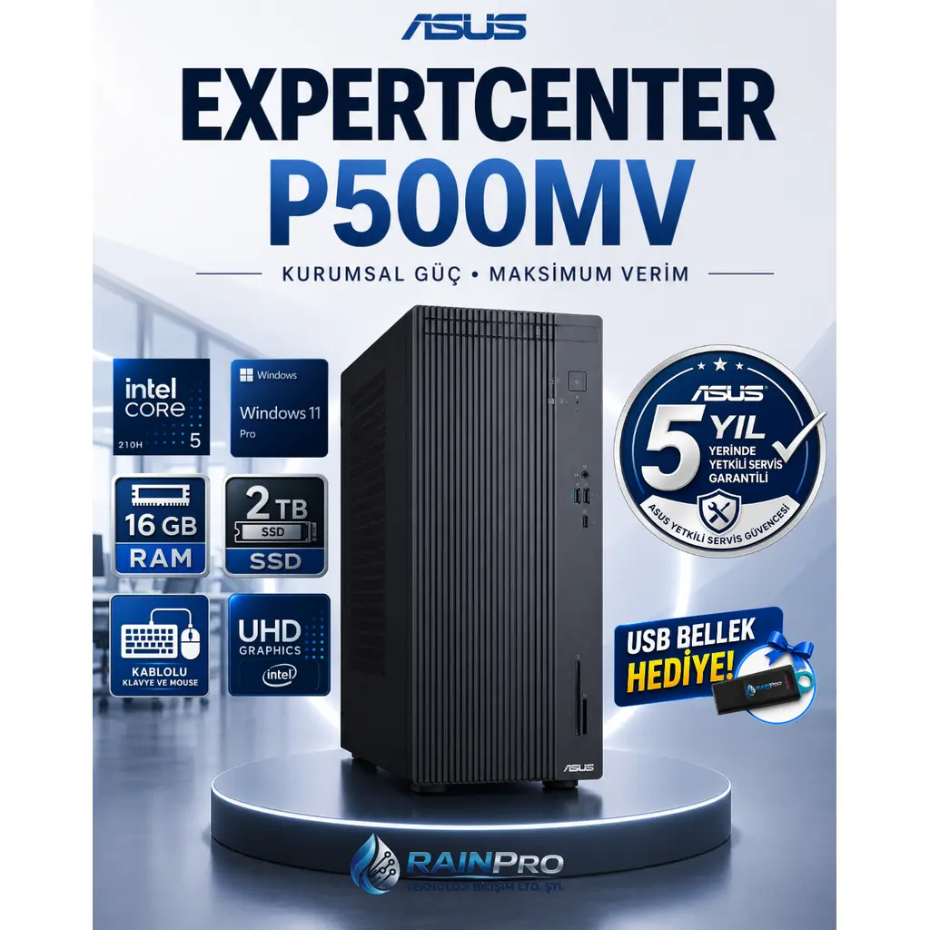 Asus Expertcenter P500MV Intel® Core™ 5 210H 4.8Ghz Aı 16 GB DDR5 2 TB SSD Windows 11 Pro Mini Tower 5 Yıl Yerinde Garanti Masaüstü Bilgisayar C521018512B0DRNP07