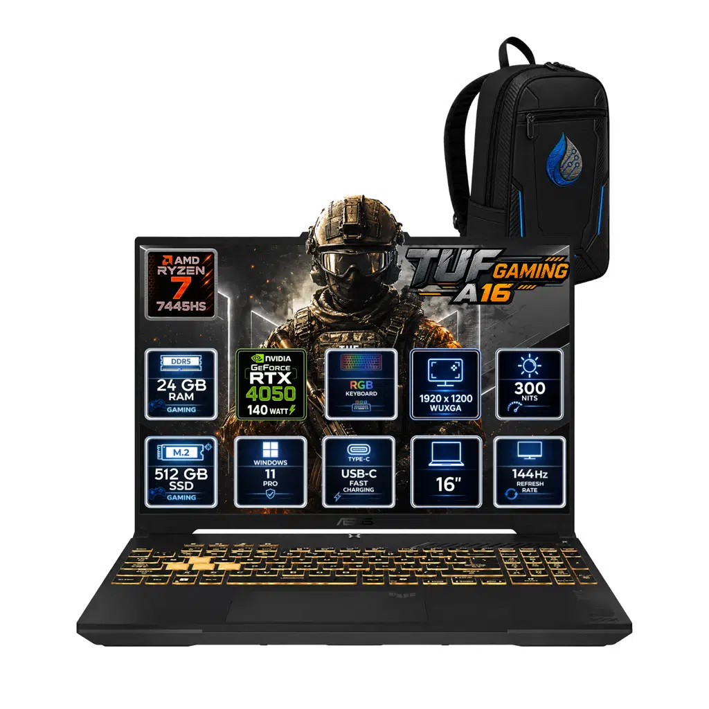 ASUS TUF Gaming A16 AMD Ryzen 7 7445HS 24 GB DDR5 512 GB SSD RTX 4050 6GB 16'' WUXGA IPS 144Hz Windows 11 Pro Gaming Laptop FA607NUG-RL125RNP05
