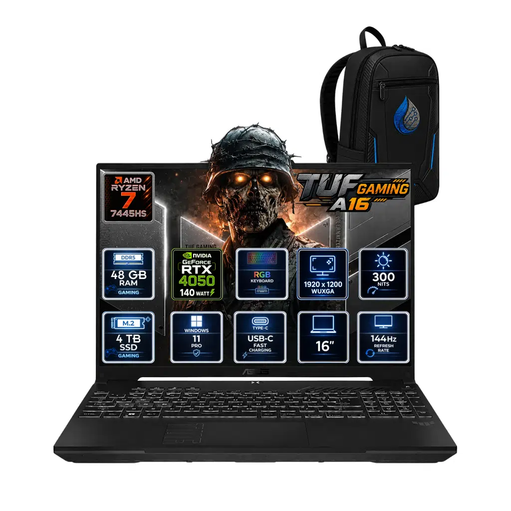 ASUS TUF Gaming A16 AMD Ryzen 7 7445HS 48 GB DDR5 4 TB SSD RTX 4050 6GB 16'' WUXGA IPS 144Hz Windows 11 Pro Gaming Laptop FA607NUG-RL211RNP20