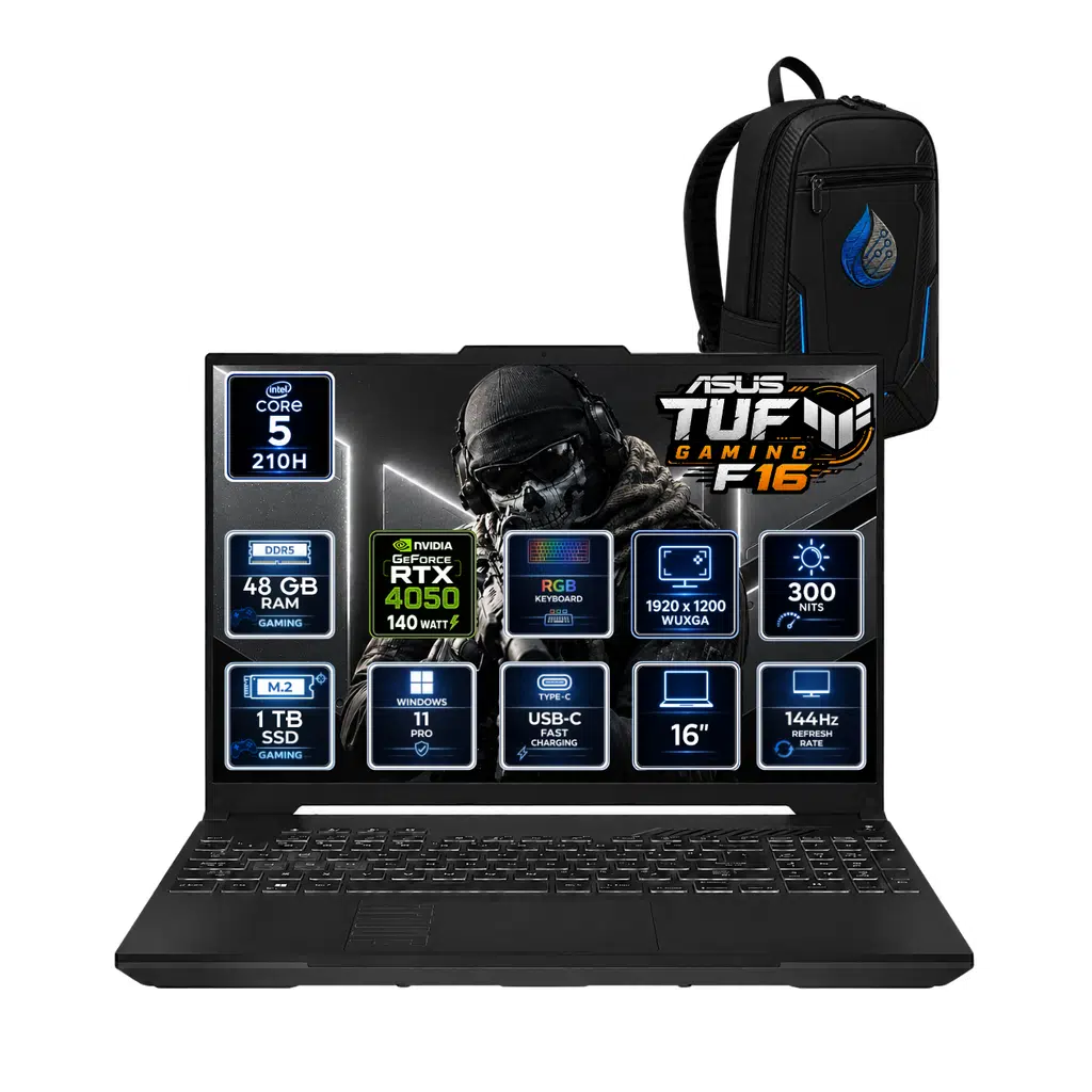 ASUS TUF Gaming F16 Intel Core 5 210H 48 GB DDR5 1 TB SSD RTX 4050 6GB 16'' WUXGA IPS 144Hz Windows 11 Pro Gaming Laptop FX607VU-RL144RNP18