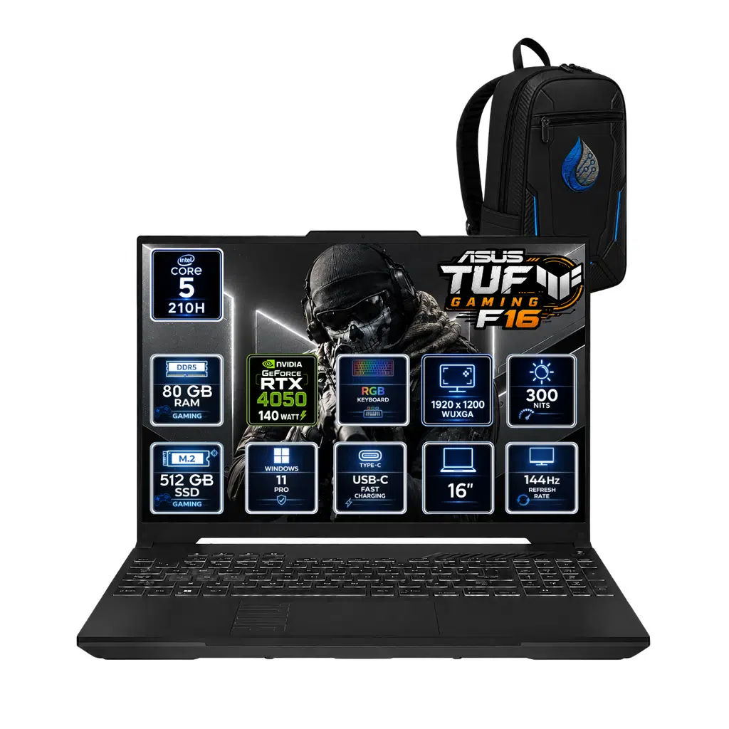 ASUS TUF Gaming F16 Intel Core 5 210H 80 GB DDR5 512 GB SSD RTX 4050 6GB 16'' WUXGA IPS 144Hz Windows 11 Pro Gaming Laptop FX607VU-RL144RNP25