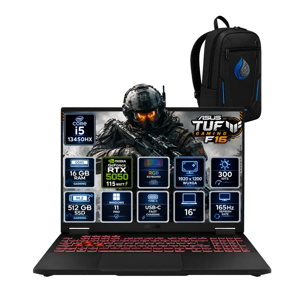 ASUS TUF Gaming F16 Intel Core i5-13450HX 16 GB DDR5 512 GB SSD RTX 5050 8GB 16'' WUXGA IPS 165Hz Windows 11 Pro Gaming Laptop FX608JH-RV080RNP01