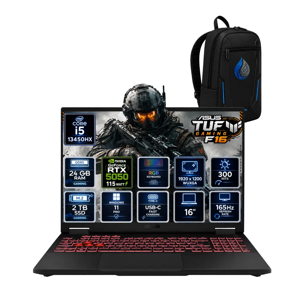 ASUS TUF Gaming F16 Intel Core i5-13450HX 24 GB DDR5 2 TB SSD RTX 5050 8GB 16'' WUXGA IPS 165Hz Windows 11 Pro Gaming Laptop FX608JH-RV080RNP07