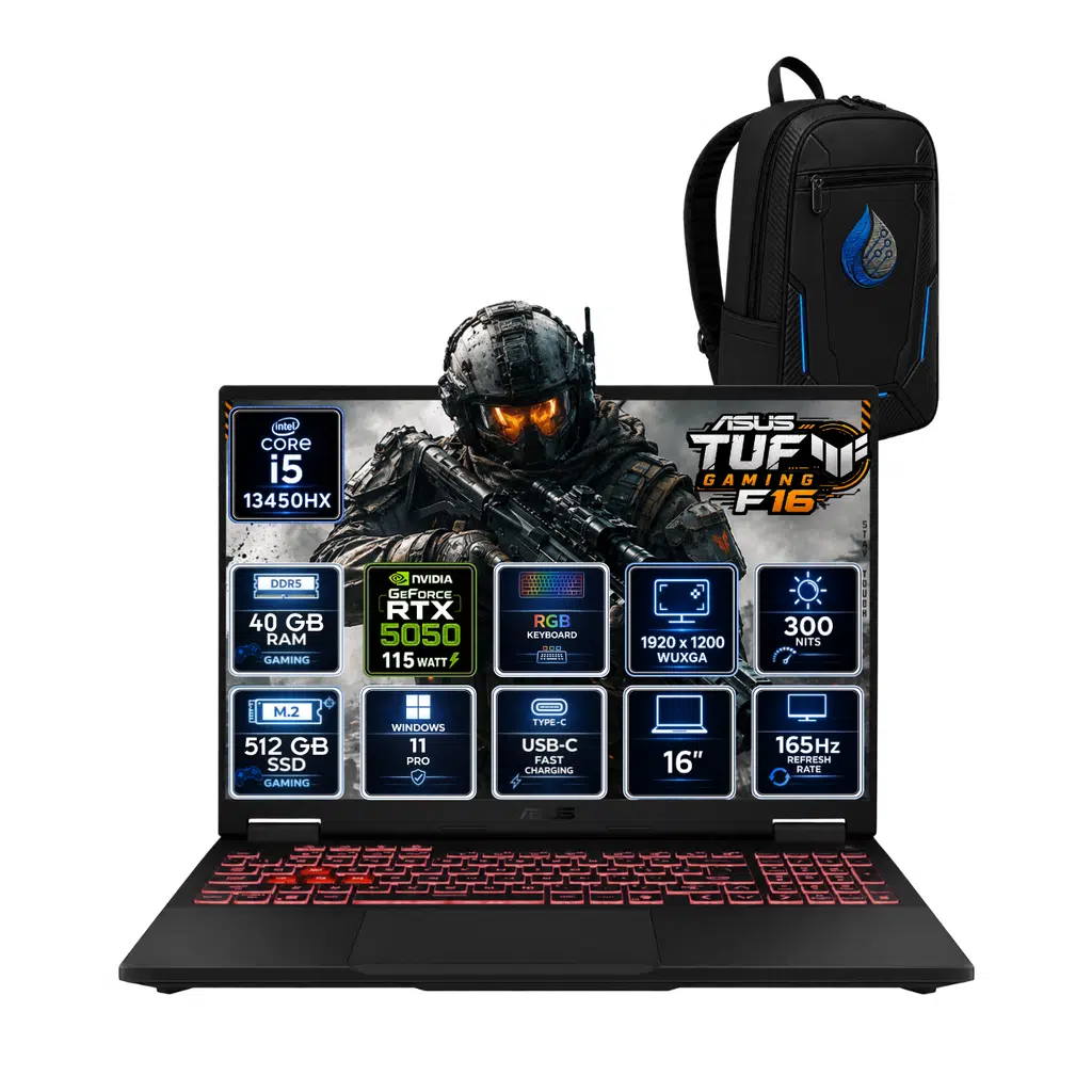 ASUS TUF Gaming F16 Intel Core i5-13450HX 40 GB DDR5 512 GB SSD RTX 5050 8GB 16'' WUXGA IPS 165Hz Windows 11 Pro Gaming Laptop FX608JH-RV080RNP13