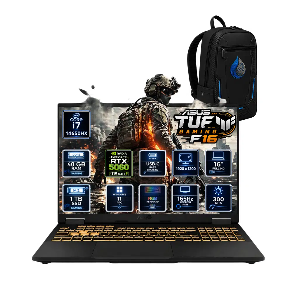 ASUS TUF Gaming F16 Intel Core i7-14650HX 40 GB DDR5 1 TB SSD RTX 5060 8GB 16'' WUXGA 165Hz Windows 11 Gaming Laptop FX608JMR-RV078RNP14