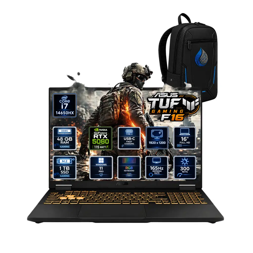 ASUS TUF Gaming F16 Intel Core i7-14650HX 48 GB DDR5 1 TB SSD RTX 5060 8GB 16'' WUXGA 165Hz Windows 11 Gaming Laptop FX608JMR-RV078RNP18