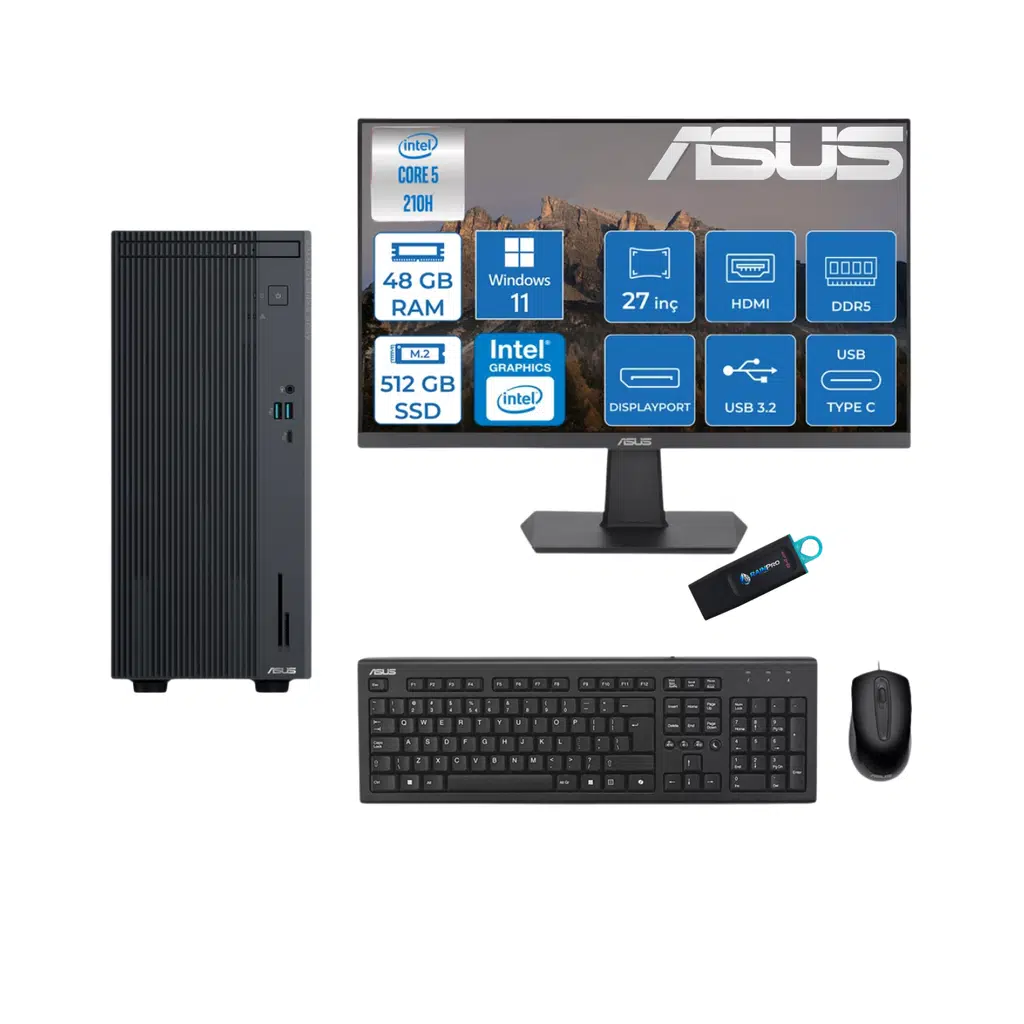 Expertcenter P500MV Core 5-210H 48 GB RAM DDR5 512 GB SSD WİN11PRO ASUS 27'' MONİTÖR C52108512B0D27RNP13