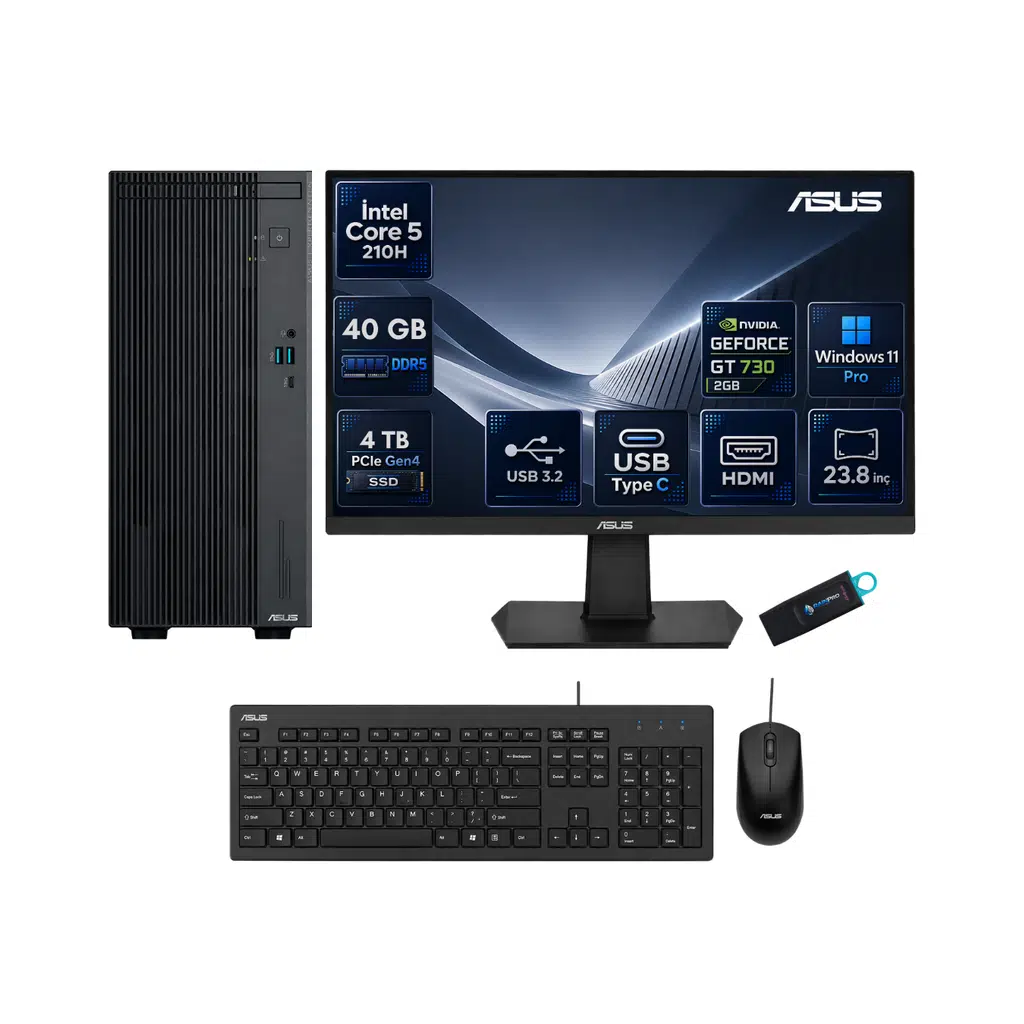 ExpertCenter P500MV Intel Core 5 210H 40 GB DDR5 4 TB SSD Nvidia GT730 Windows 11 Pro Masaüstü Bilgisayar + 23.8 İnç ASUS Monitör Hazır PC Seti P500C523GT730RNP20