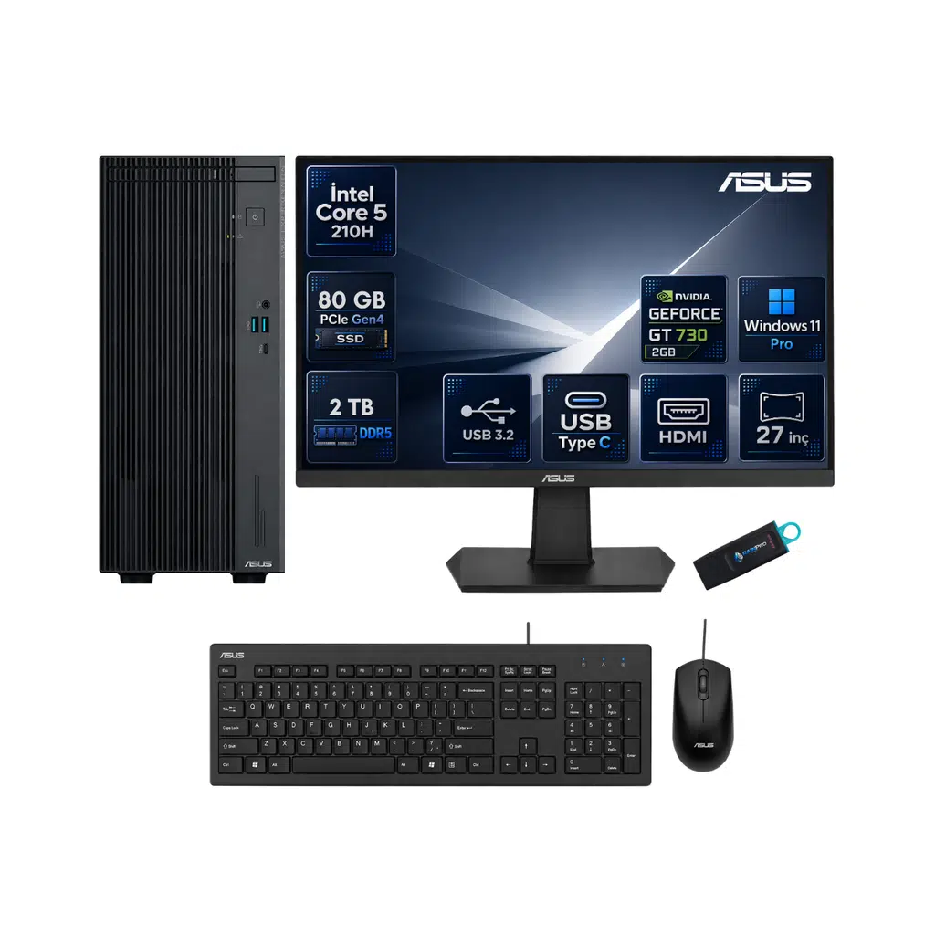 ExpertCenter P500MV Intel Core 5 210H 80 GB DDR5 2 TB SSD Nvidia GT730 Windows 11 Pro Masaüstü Bilgisayar + 27 İnç ASUS Monitör Hazır PC Seti P500C527GT730RNP31