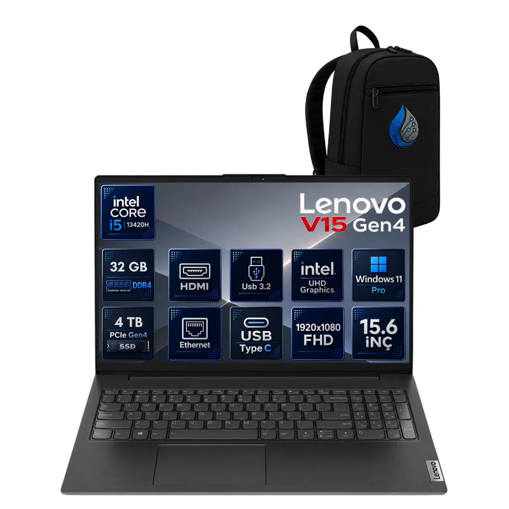 Lenovo V15 G4 IRU 83A100A5TRRNP12 Intel Core i5-13420H 32 GB DDR4 RAM 4 TB NVMe SSD Intel UHD Graphics Windows 11 Pro 15.6" FHD (1920x1080) Notebook Laptop Bilgisayar+ÇANTA