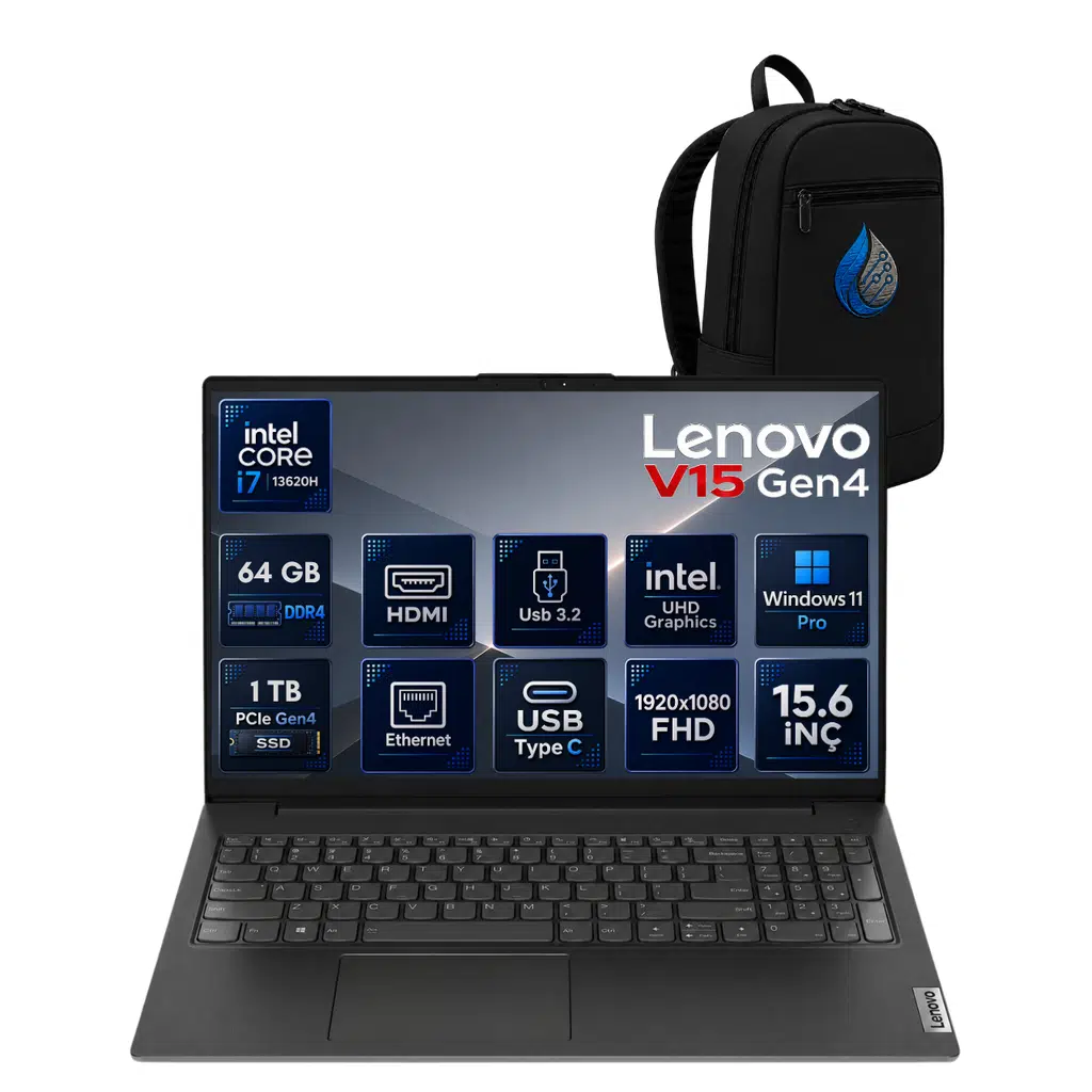 Lenovo V15 G4 IRU 83A100QMTRRNP22 Intel Core i7-13620H 64 GB DDR4 RAM 1 TB NVMe SSD Intel UHD Graphics Windows 11 Pro 15.6" FHD (1920x1080) Notebook Laptop Bilgisayar +ÇANTA