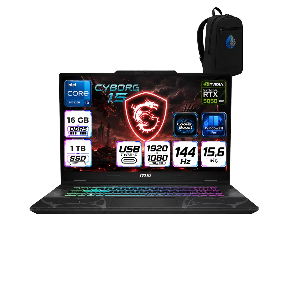 Msı Cyborg 15 Intel Core I5-13420H 16 GB DDR5 1 TB SSD RTX5060 8GB Windows 11 Pro 15.6'' Fullhd (1920X1080) 144HZ IPS Taşınabilir Bilgisayar B13WFKGRNP02