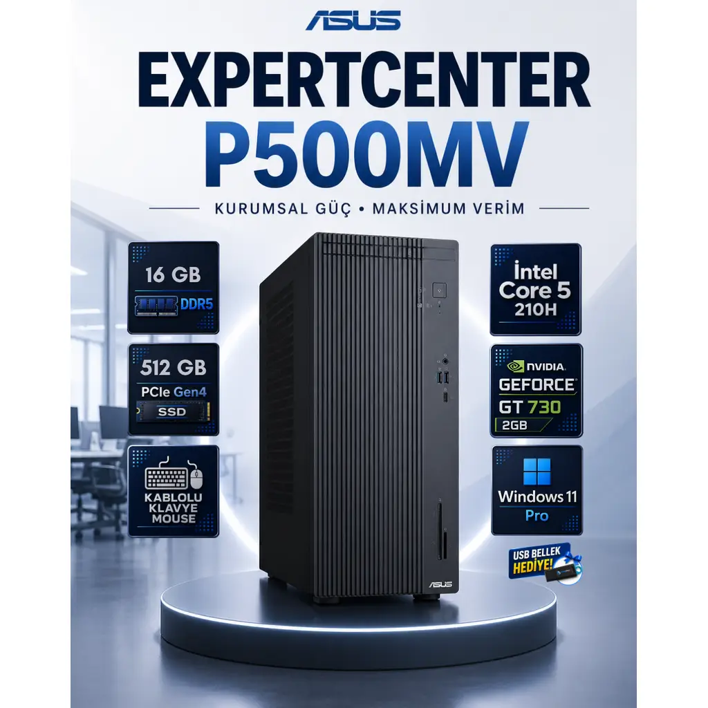 P500MV Intel Core 5 210H 16 GB DDR5 512 GB SSD Nvidia GeForce GT 730 Windows 11 Pro Masaüstü Bilgisayar P500MVCORE5GT730RNP05