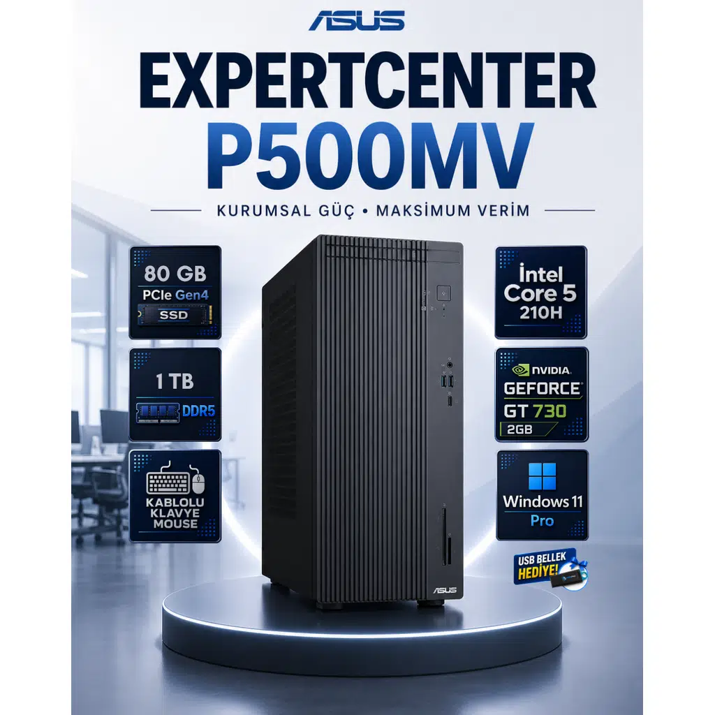 P500MV Intel Core 5 210H 80 GB DDR5 1 TB SSD Nvidia GeForce GT 730 Windows 11 Pro Masaüstü Bilgisayar P500MVCORE5GT730RNP30